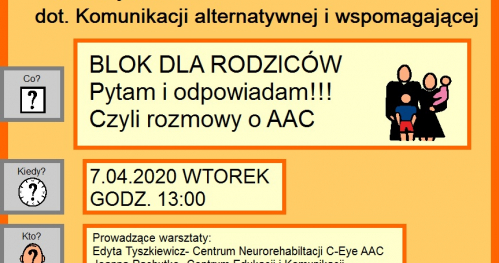 Blok dla rodziców- Pytam i odpowiadam, czyli rozmowy o AAC