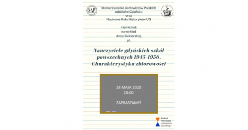Wykład online pt. "Nauczyciele gdyńskich szkół powszechnych 1945-1956. Charakterystyka zbiorowości"