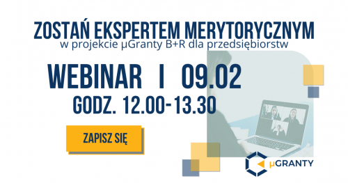 WEBINAR: Zostań ekspertem merytorycznym w projekcie μGranty B+R dla przedsiębiorstw
