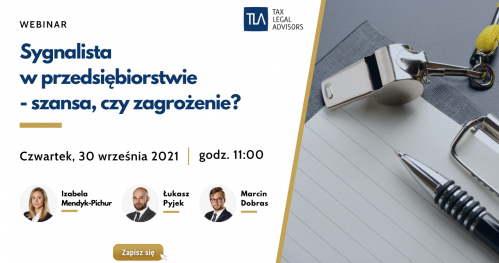 Webinar TLA - Sygnalista  w przedsiębiorstwie  - szansa, czy zagrożenie?