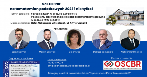 Szkolenie na temat zmian podatkowych 2023 i nie tylko!