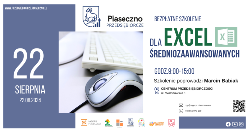 Bezpłatne szkolenie w Centrum Przedsiębiorczości w Piasecznie ""Excel dla średniozaawansowanych".