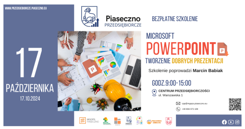 Bezpłatne szkolenie w Centrum Przedsiębiorczości w Piasecznie "Microsoft PowerPoint- tworzenie dobrych prezentacji"