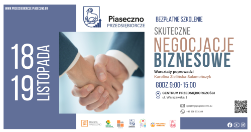 Bezpłatne dwudniowe szkolenie w Centrum Przedsiębiorczości w Piasecznie "Skuteczne negocjacje biznesowe"