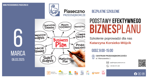 Bezpłatne szkolenie w Centrum Przedsiębiorczości w Piasecznie "Podstawy efektywnego biznesplanu"