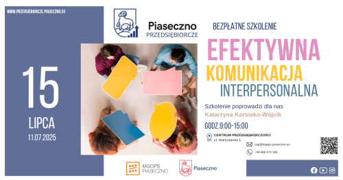 Bezpłatne szkolenie w Centrum Przedsiębiorczości w Piasecznie "Efektywna komunikacja interpersonalna"