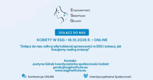 Konferencja online - Kobiety w ESG SPRAWCZOŚĆ, KOMPETENCJE, REALNA ZMIANA 20.05.2026