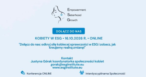 Konferencja online - Kobiety w ESG SPRAWCZOŚĆ, KOMPETENCJE, REALNA ZMIANA 20.05.2026