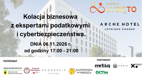 Kolacja biznesowa z ekspertami podatkowymi i cyberbezpieczeństwa.