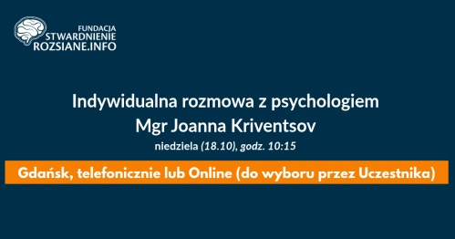 Indywidualna rozmowa z psychologiem, mgr Joanna Kriventsov (Gdańsk LUB online LUB telefonicznie, 18.10.2026, godz. 10:15)