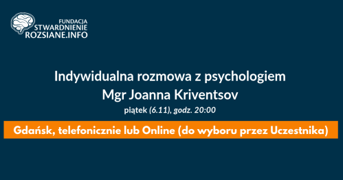 Indywidualna rozmowa z psychologiem, mgr Joanna Kriventsov (Gdańsk LUB online LUB telefonicznie, 06.11.2026, godz. 20:00)